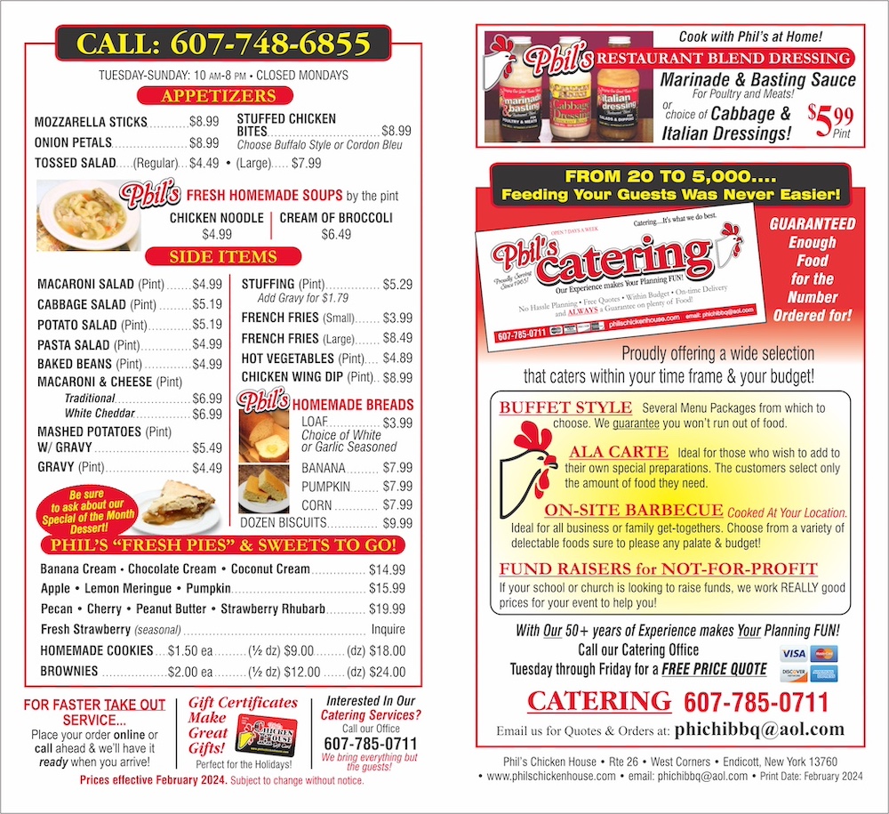 Take Out Menu Phil’s Chicken House